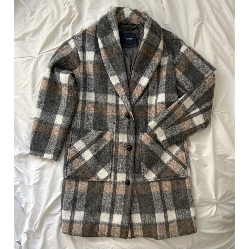 Plaid single breasted shawl-collar coat - Picture 3 of 8